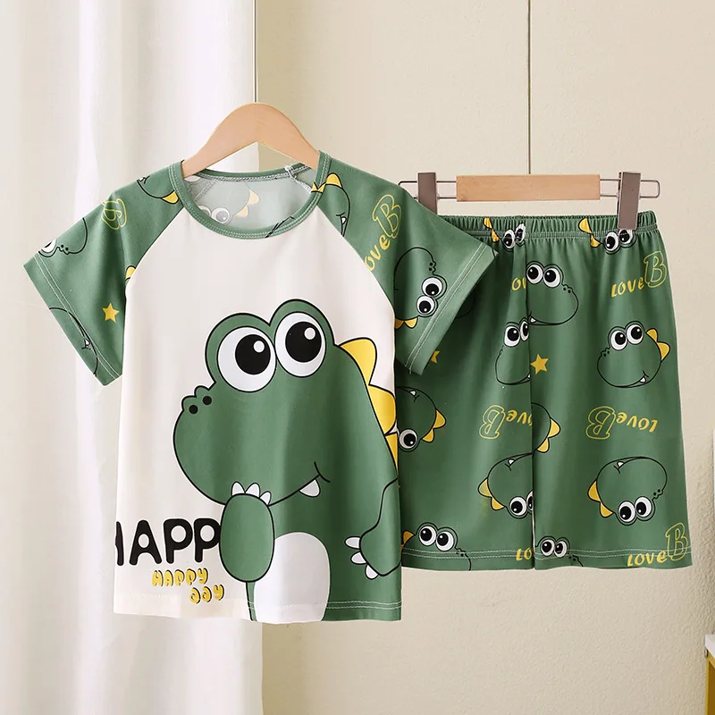 Girls Boys Summer Thin Short-sleeved Pajamas for Children Medium and Large Sizes Home Clothes kids pajamas