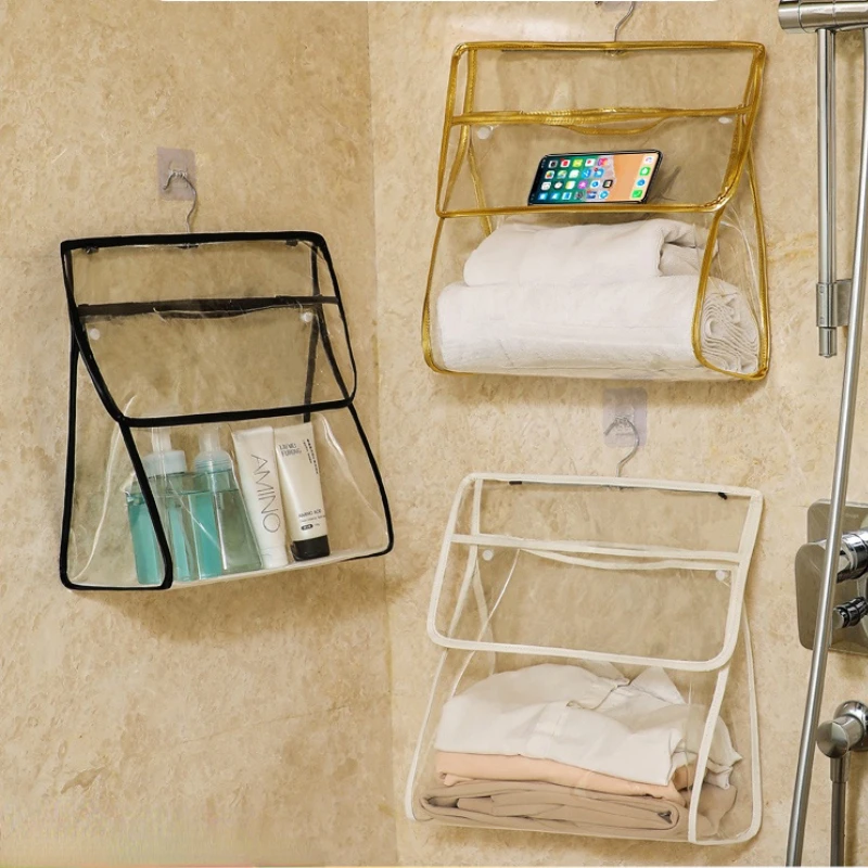 

2pcs Storage Plastic Laundry Bathroom Baskets Water Proof Bath Pocket Transparent Shower Bath Basket Clothes Shower Organizer