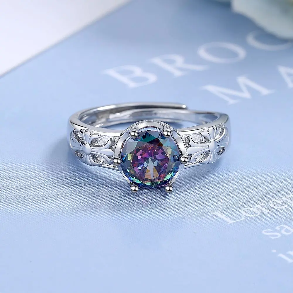 925 Sterling Silver Colour Zircon Adjustable Rings For Women   Vintage Luxury Jewelry Accessories Wholesale 3