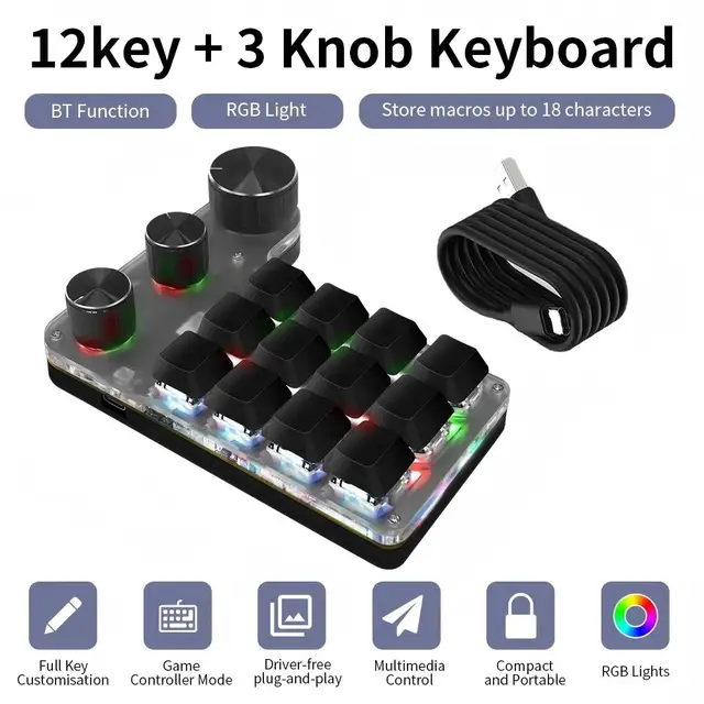 Mini Bluetooth Programming Macro Custom 3 Knob Keyboard