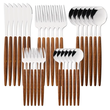 Imitation Wooden Handle Stainless Steel Cutlery Set (6/30pcs) 1