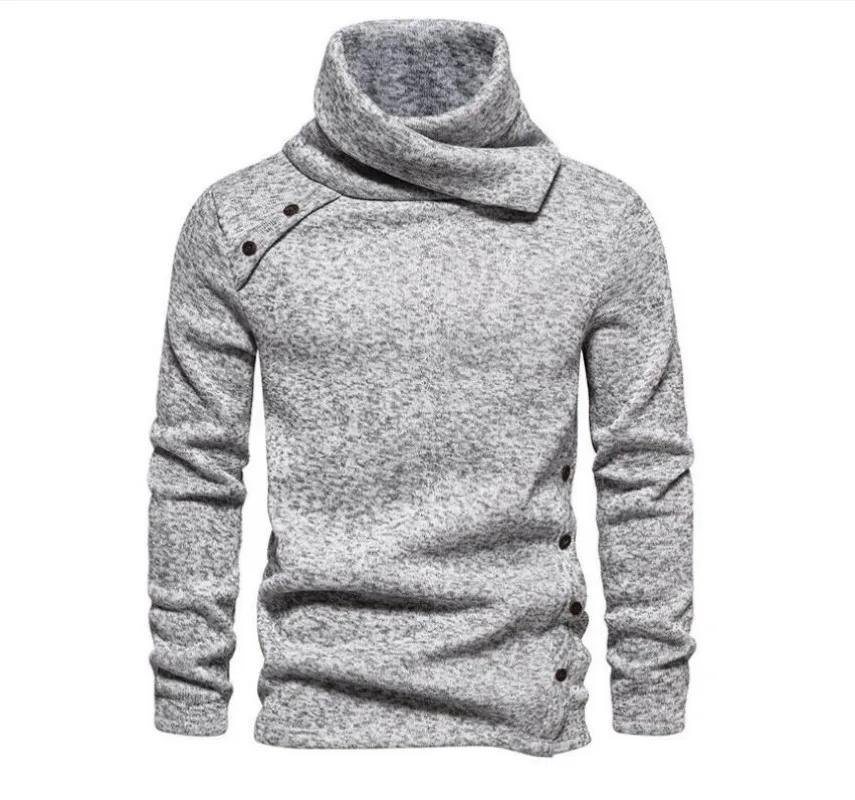 

American Style Knitted Sweater For Men's Autumn Winter Sweaters Solid Color Pile Up Collar For Men's Sweaters Base Pullover