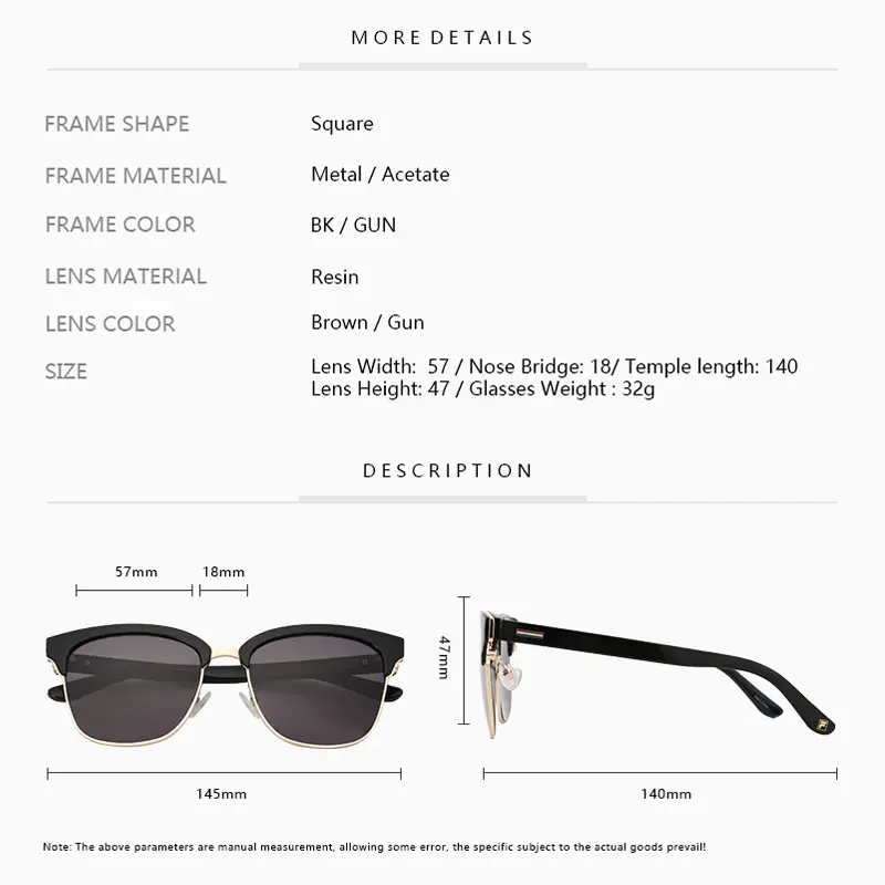 ZENOTTIC 2026 Trend Classic Brand Square Sunglasses Fashion Metal&Acetate UV400 Shade for Unsiex - Image 5