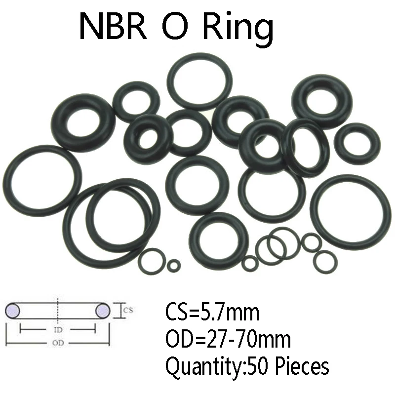 

50Pieces CS 5.7mm NBR Rubber O Ring Automobile Black O-Ring Oil Sealing Gasket OD 27-70mm