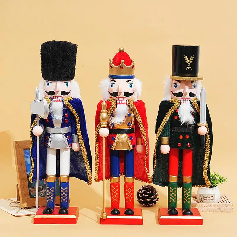 

38cm/14.96inch Nutcracker Christmas Decor Traditional Wooden King Soldier Doll Figures for Christmas Ornaments Home Decoration