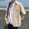 Summer Basic Shirts for Men 2025 New Half Sleeve Cargo Shirts Loose Casual Lapel Cardigan Tops Male Shirt Coats Retro Streetwear 2