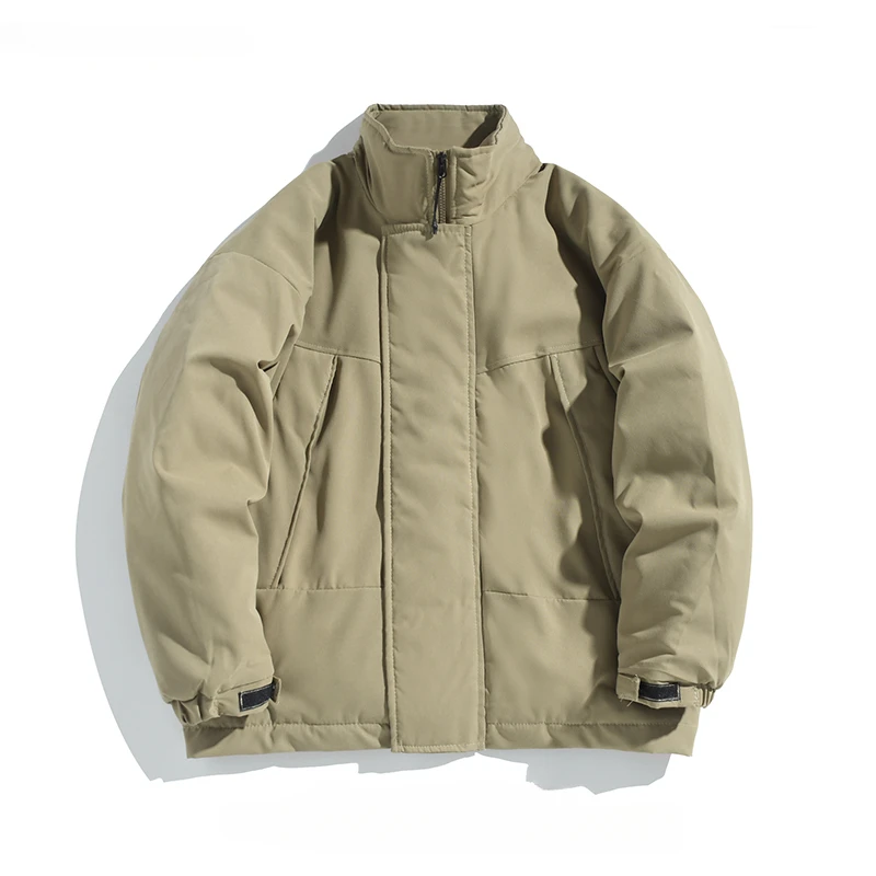 

Men's Japanese Retro Stand Collar Parkas Autumn and Winter High Street Solid Color Thickened Warm Casual Workwear Cotton Jacket