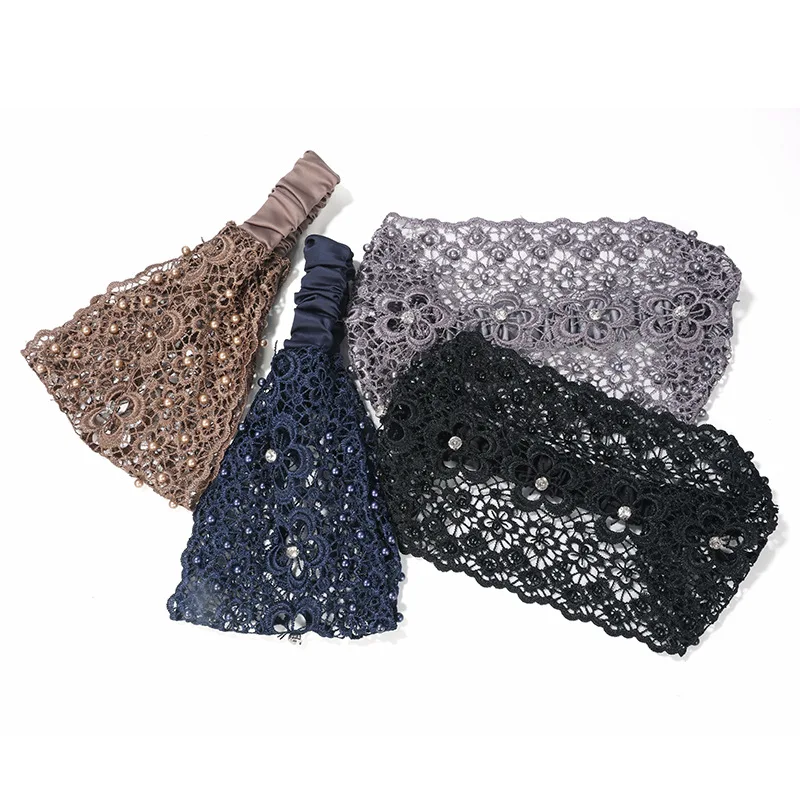1pc Elegant Beaded Lace Headbands for Women - Wide Floral Hair Bands  Knit Fabric Daily Wear & Special Occasions 5