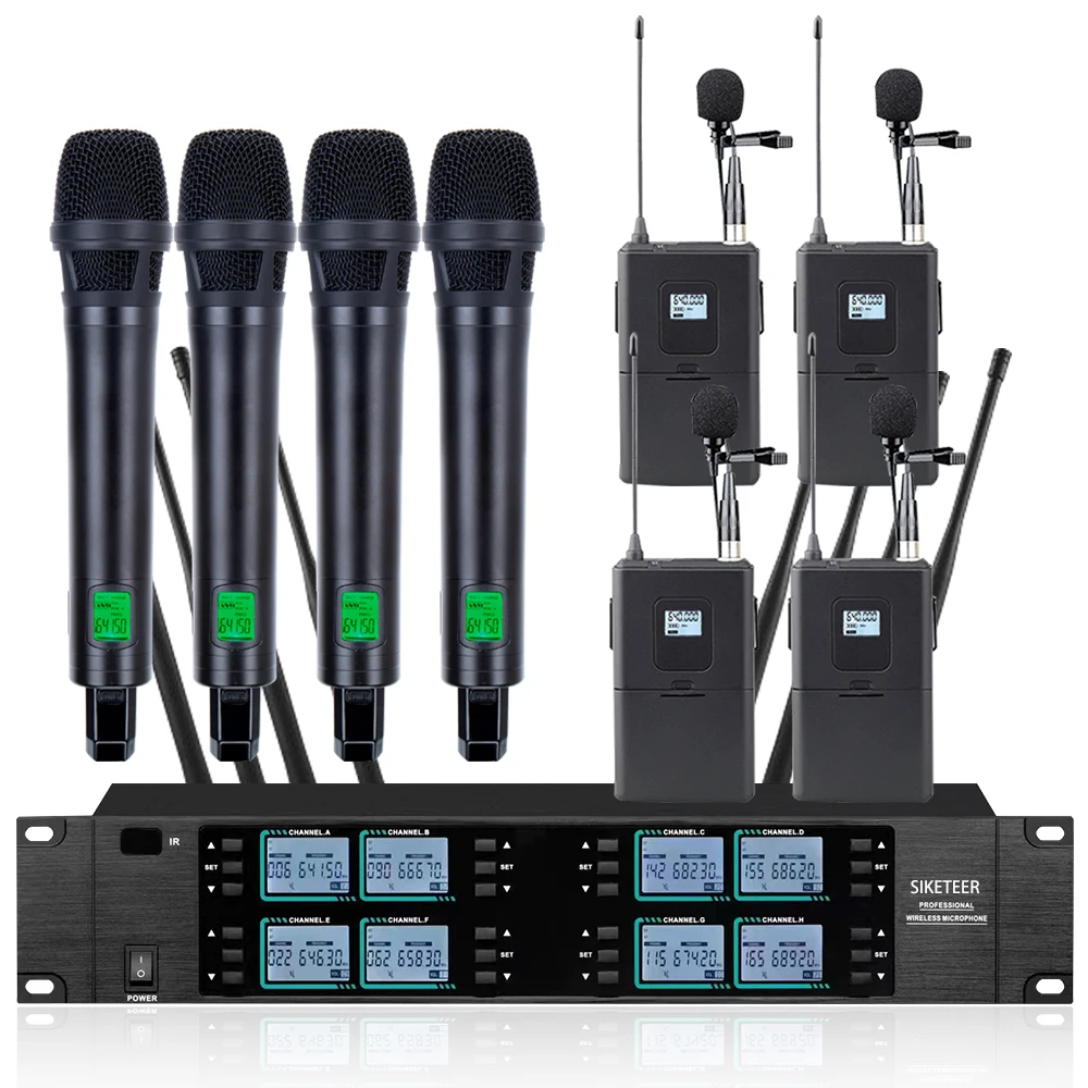 전문 무선 UHF 마이크, 8 채널 헤드셋 마이크, 교회 학교 무대 공연에 사용