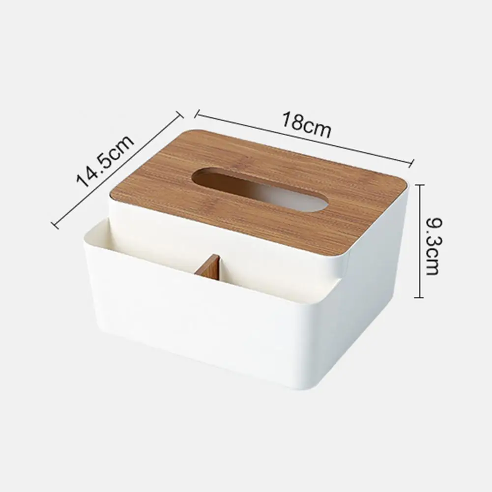 Caja Para Pañuelos Con Tapa De Bambú – 21x13x10 Cm, Blanca – Dispensador Para Baño, Coche, Oficina