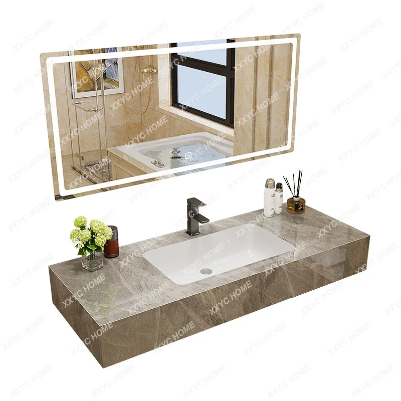 

Bathroom cabinet combination rock plate seamless integrated ceramic basin washstand washbasin bathroom intelligent mirrorcabinet