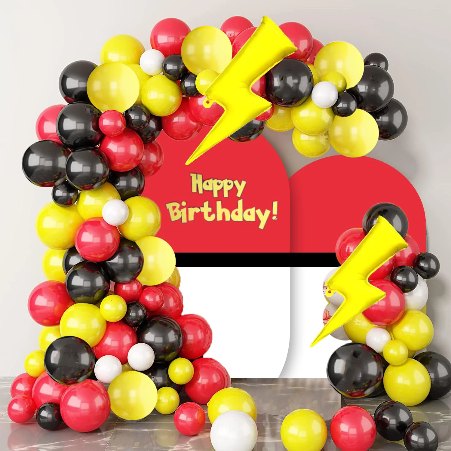 123 Pcs Cartoon Game Balloon Garland Arch Kit Red Black Yellow Lightning Balloons Per Cartoon Ball Birthday Party Decorations