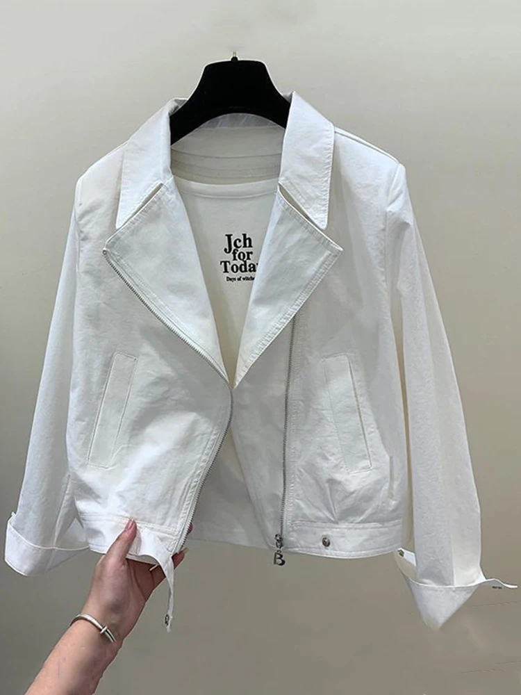 

Осенняя Свободная Женская куртка, пальто с отложным воротником, повседневное базовое пальто для женщин, уличная одежда, мотоциклетная куртка на молнии для женщин