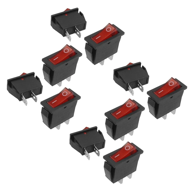 

10 Pcs 2 Pin SPST Red Neon Light On/Off Rocker Switch AC 16A/250V 20A/125V