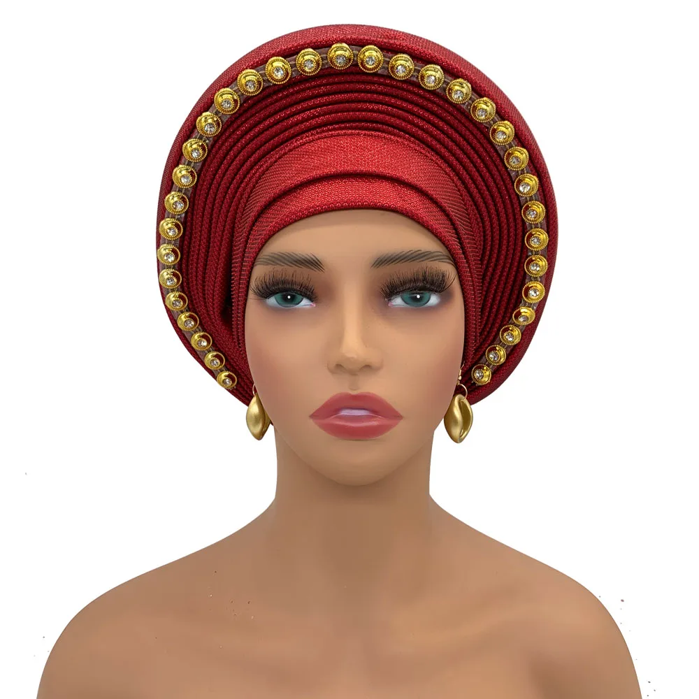 African Head Wraps African Auto Gele Women's Turban Cap Nigeria Headtie Wedding Party Head Ties Female Head Wraps Already Made Autogele