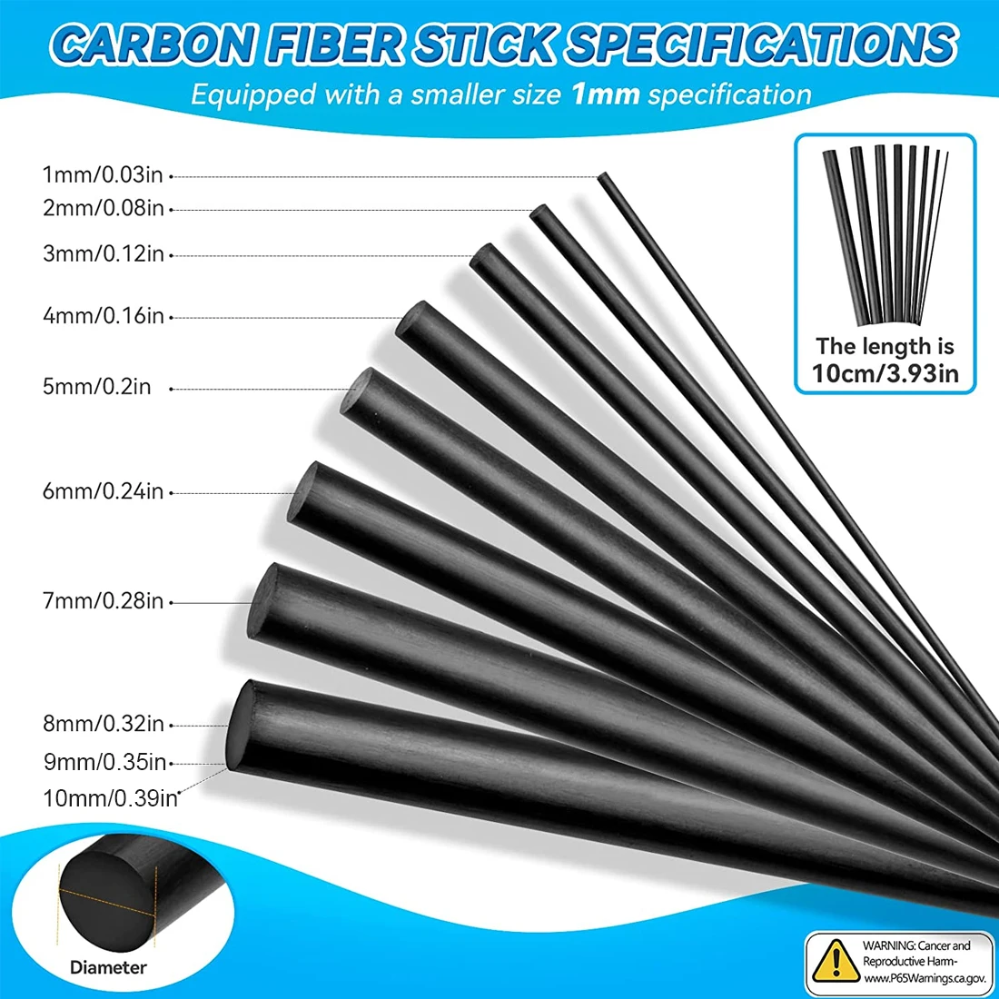 FishTrip Fishing Rod Repair Kit Carbon Fiber Sticks High Strength  1mm~10mm*10cm for Repair Broken Fishing Rod