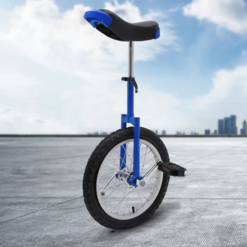 16Inch Outdoor Wheel Unicycle Steel Teenagers Kids Balance Exercise Bike, Height Adjustable Load 50Kg Blue/Yellow/Red