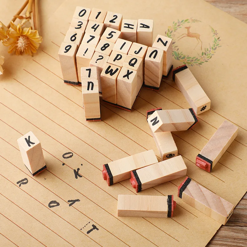 Basic Diary Set Typewriter Number and Letter Seal DIY Diary Wooden Seal 40 Pieces Assorted Stamp Set