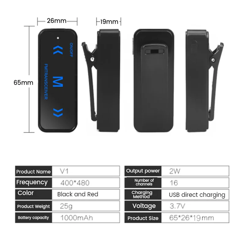 Mini Walkie Talkie 400-470MHz 2-Way Radio 3W Transceiver Earpiece Headset Earmuff USB Powered 2Pcs