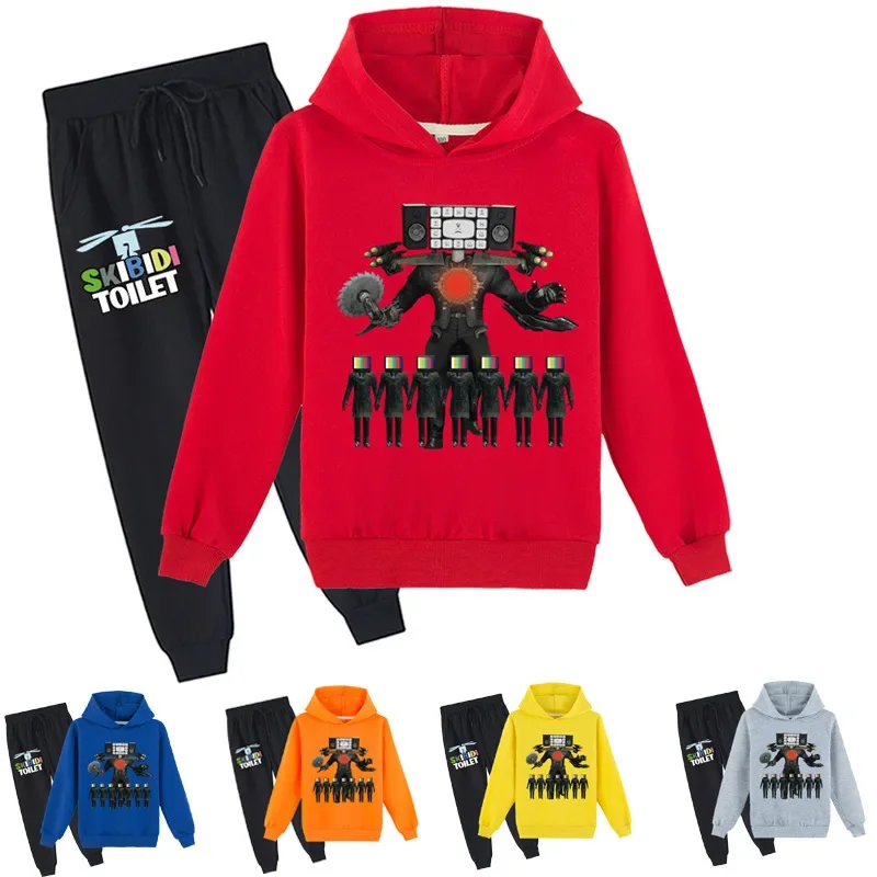 

Skibidi Toilet 2023 New Children's Clothing Monitor Toilet Man Printed Casual Sweatshirt for Boys and Girls + Pants Suit