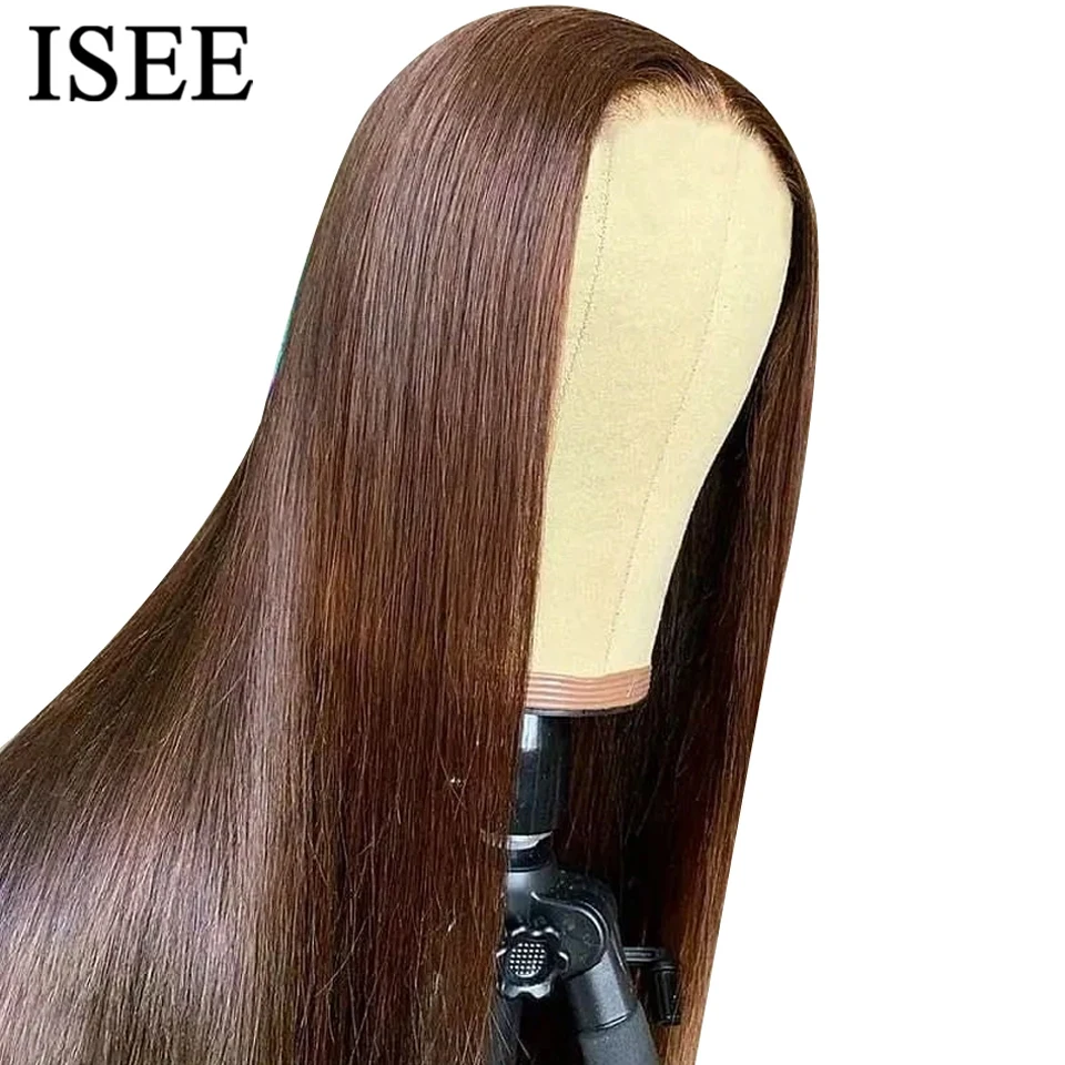 ISEE Hair #4 Glueless Straight Wig Wear And Go Chocolate Brown Lace Front Wigs 4x4 Lace Closure Wigs For Women Ready To Go