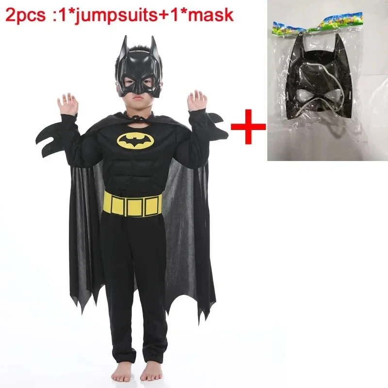 Kids Bat Cosplay Jumpsuit Cosplay jumpsuit Superhero cosplay costume Kids cosplay costume Hero Costume Suit with Cape Mask Men Superhero Wayne Cosplay Halloween Carnival Party