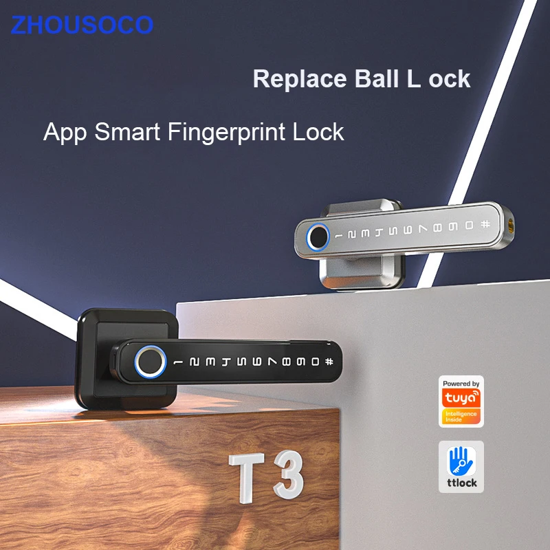 

Fingerprint Smart Lock TTLock or Tuya APP Control Biometric Password Smart Key Electronic Handle Door Lock Single Latch