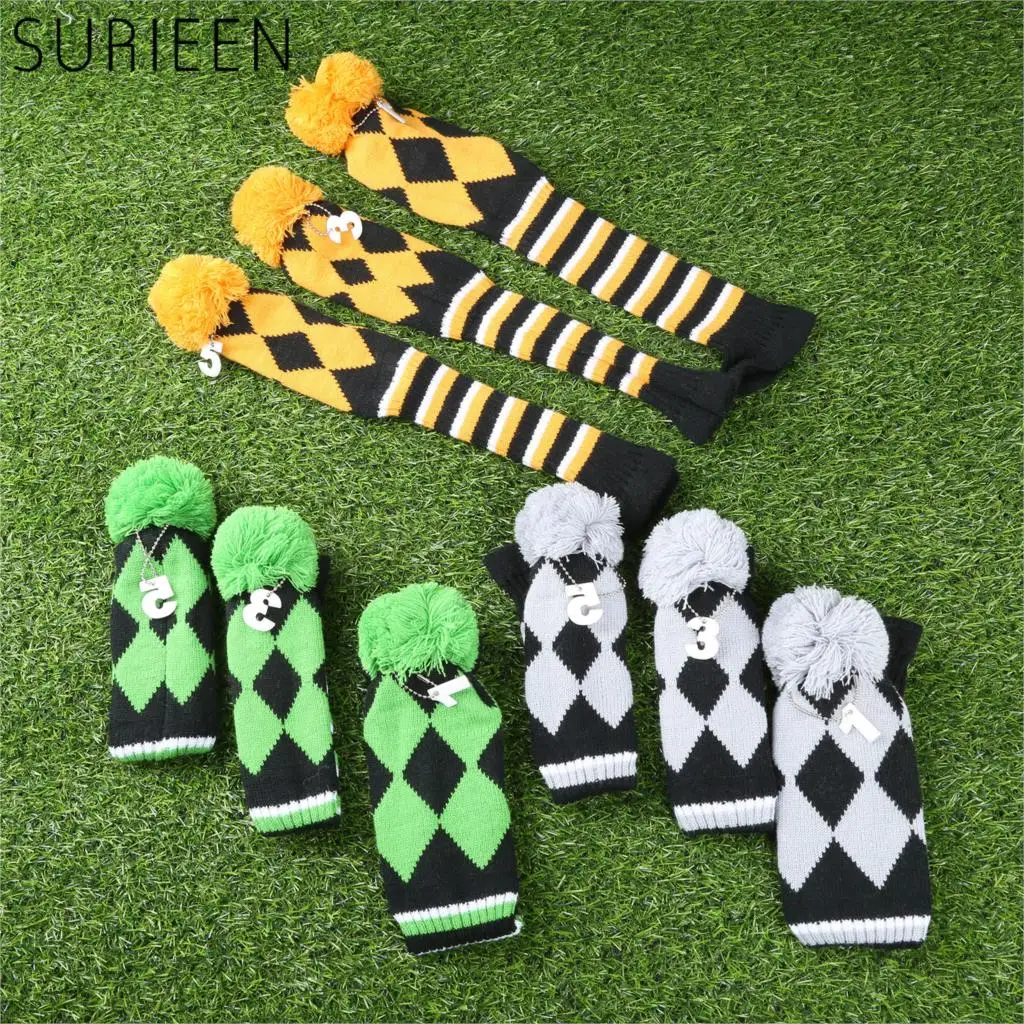 3pcs Kniting Head Covers Wool Pompom Golf Club Headcovers (1 Driver