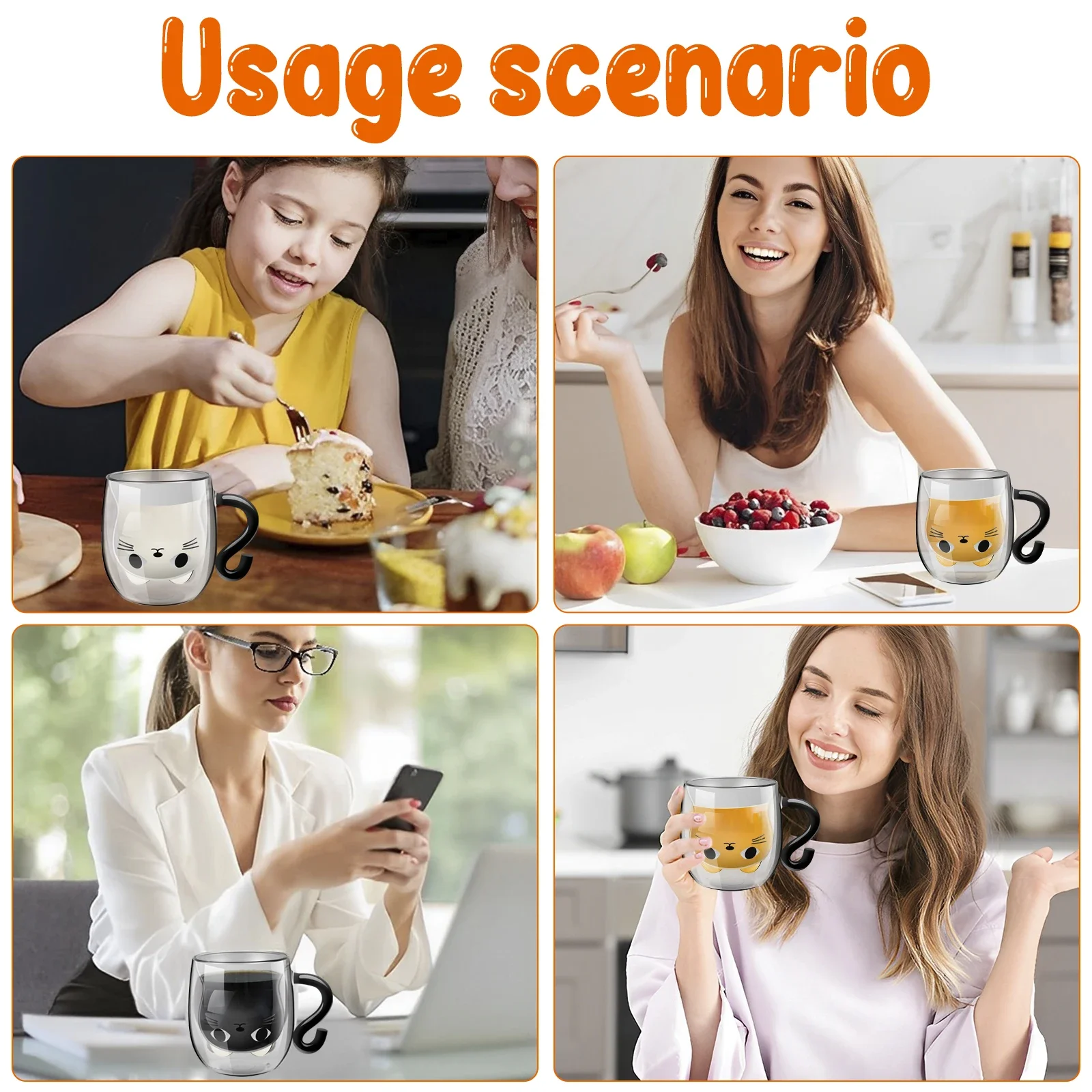 Double-Wall Insulated Cat Glass Mug