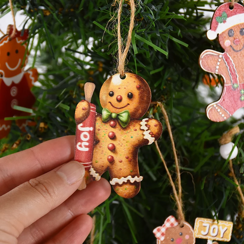 Christmas Wooden Pendant Gingerbread Man Xmas Tree Hanging Home Decora Christmas Party Decorations Navidad New Year 12Pcs