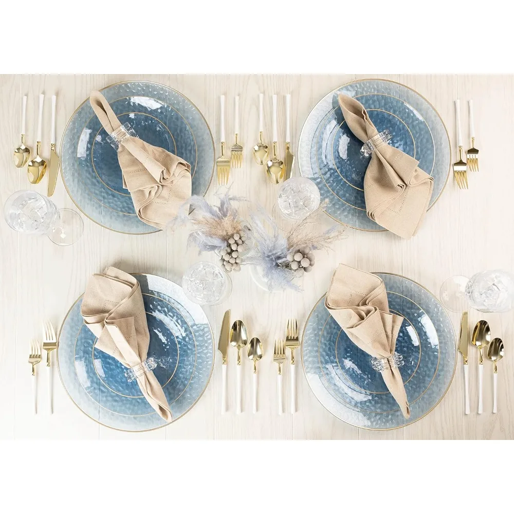 128 Piece Combo Plates Set includes 64-7'' inch Plates 64-10'' inch Blue Hammered Plastic PartyPlates Premium heavyweight
