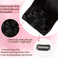 Extensions de cheveux à clipser, cheveux humains brésiliens lisses, couleur noire naturelle, extensions à clipser, cheveux Remy, 20, 22, 24, 26 pouces, 4 pièces #   Femmes 2