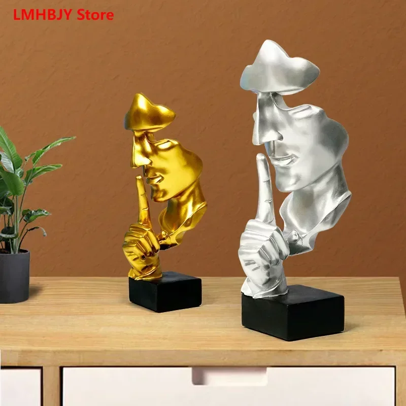 

LMHBJY Silence Is A Golden Abstract Figure Resin Ornaments Face Statues Porch Decoration Ideas of European Home TV Cabinets.