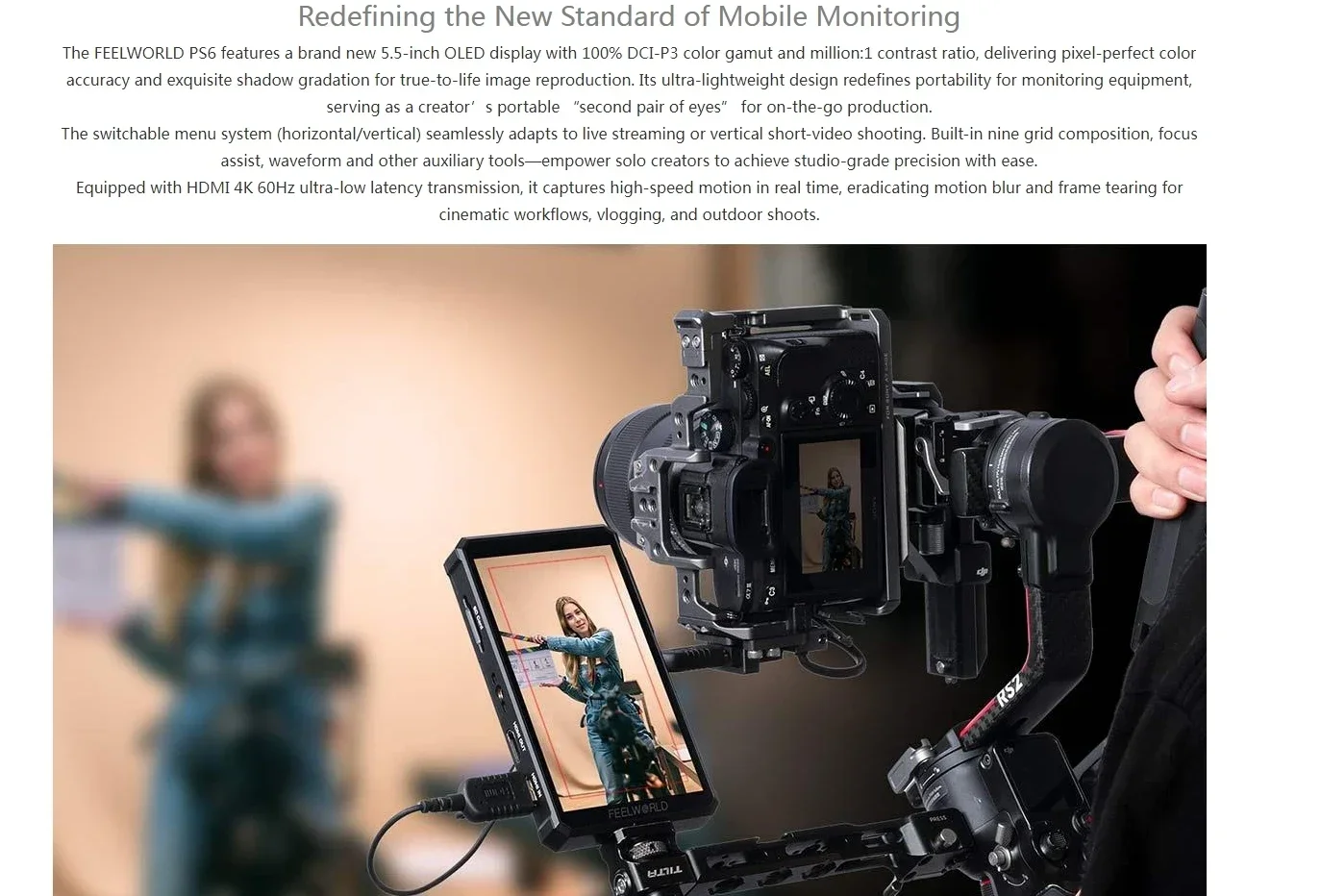 FEELWORLD PS6 5.5" On-Camera Field Monitor IPS FHD1920x1080 4K OLED Touch Screen