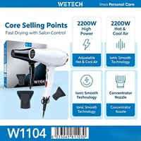 WETECH Sèche-cheveux professionnel ionique négatif 2200W, double tension 100-240V, air chaud et froid réglable, avec buse concentratrice, outil de coiffure pour salon et maison 3