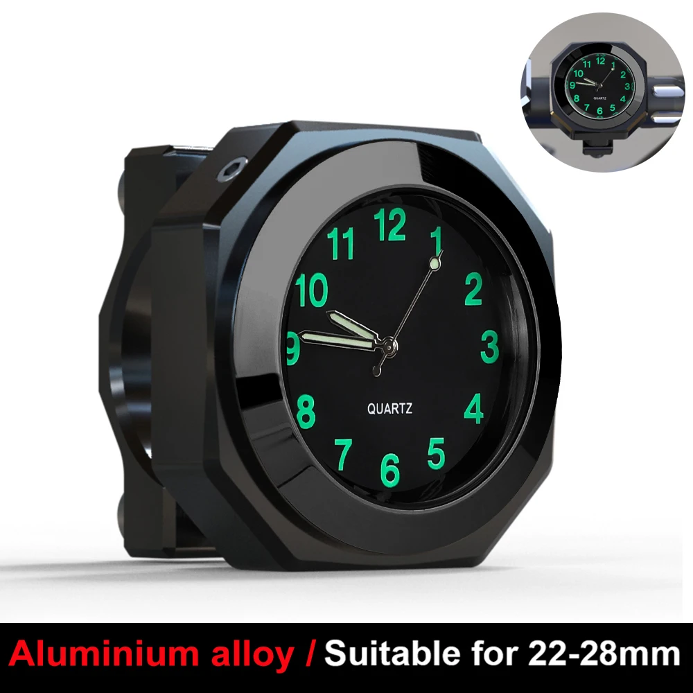 Motorcycle Handlebar Clock Motorcycle Clock Waterproof Aluminum Alloy Mount Quartz Clock Watch Luminous For 22-28mm Handlebar Styling Car Accessories