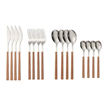 16 pezzi in acciaio inossidabile imitazione manico in legno set di posate morsetto per stoviglie stoviglie occidentali coltello forchetta cucchiaio da tè argenteria 1