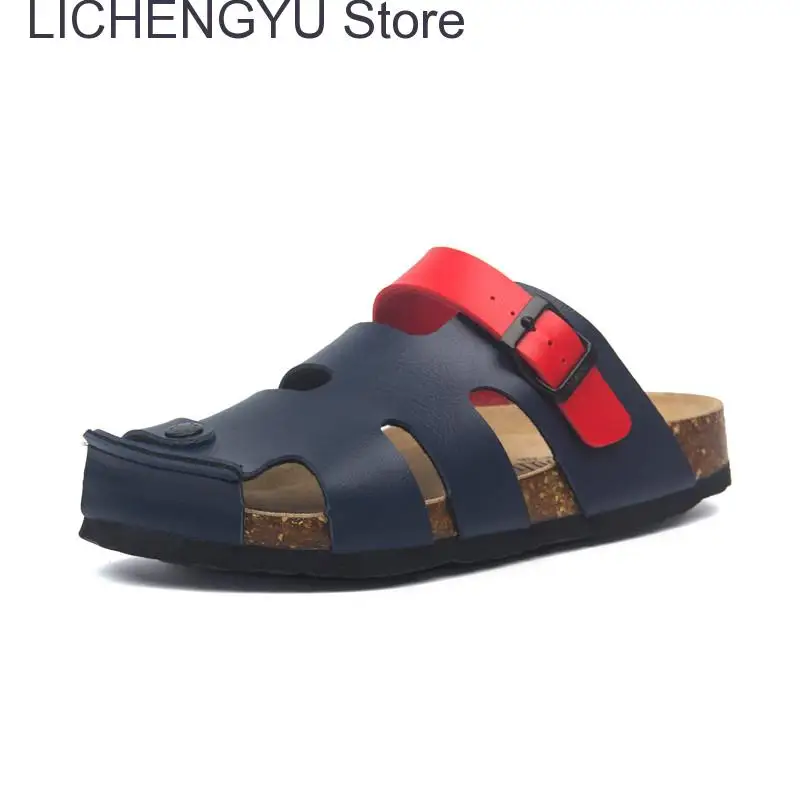 New Summer Buckle Cork Slipper Casual Women Beach Outside Non-slip Closed Toe Cut-outs Slides Shoes