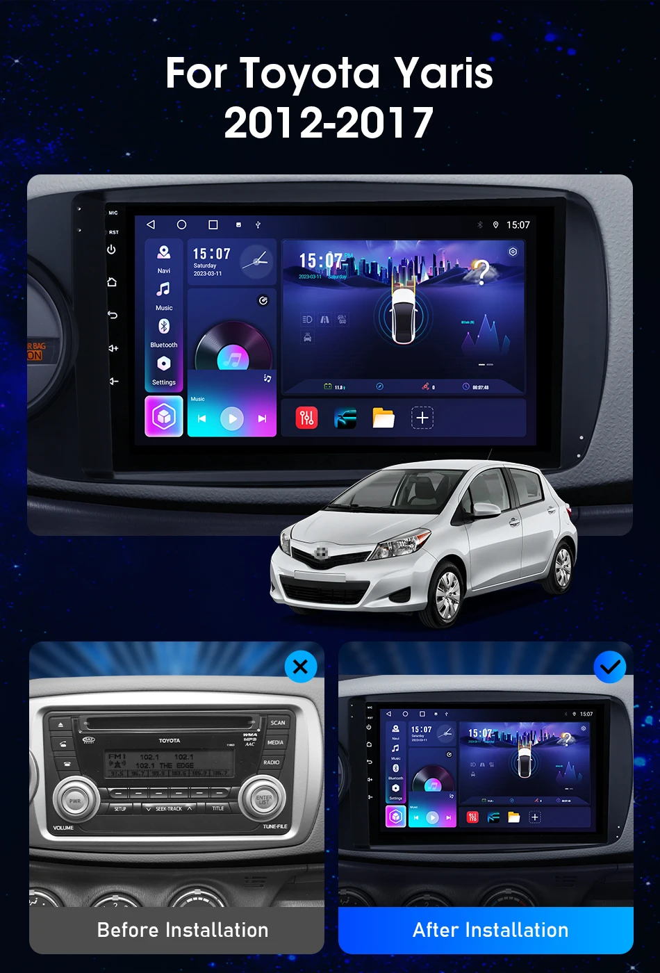 Srnubi 2Din Auto Radio Multimidia Video Player Auto Stereo Für Toyota Yaris 2012-2017 Drahtlose Carplay Android Auto Kopf einheit – Detail 3