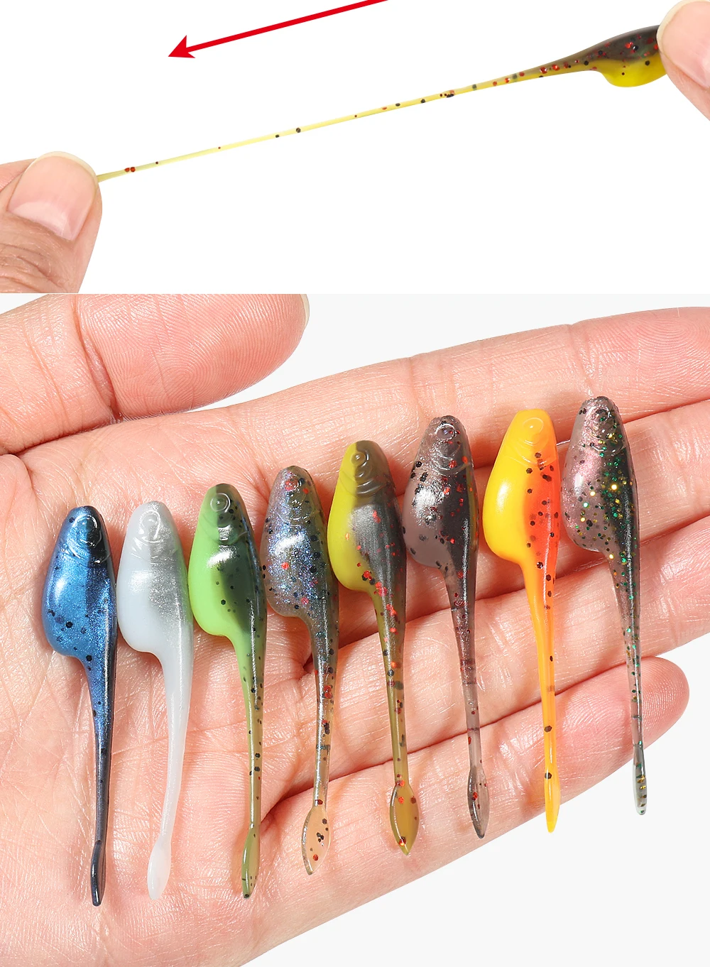 Description Picture 5 of itemRosewood Crappie Minnow Shad Soft Baits 5cm Ajing Worm Fishing Lure Willow Tail TPR Floating Drop Shot Ocean Rock Fishing Tackle