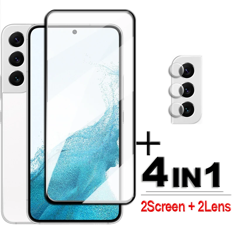 

4-in-1 2.5D Tempered Glass For Samsung Galaxy S22 5G Glass Samsung S22 Screen Protector Soft Lens Film For Samsung S22 S21 Plus