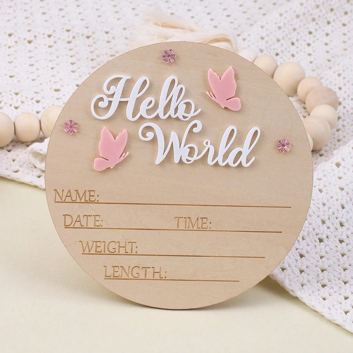 Ylsteed Hello World – panneau de nom pour nouveau-né, panneau d'annonce de bébé en bois, signe d'annonce d'arrivée papillon pour accessoires de bébé d'hôpital