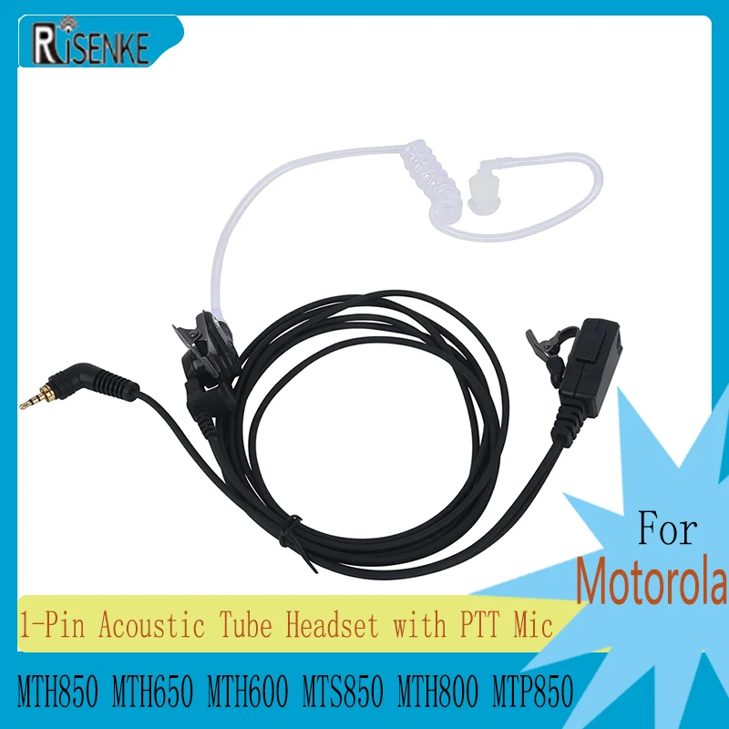 

RISENKE-MTH800 MTP850 Earpiece for Motorola,MTH850,MTH650,MTH600, MTS850 Walkie Talkie, 1-Pin Acoustic Tube Headset with PTT Mic