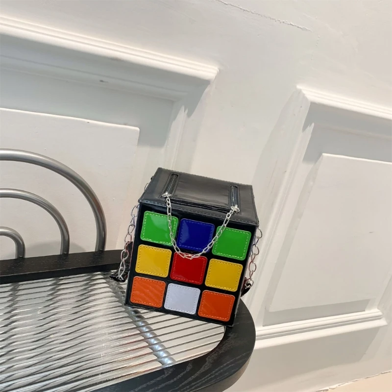 Square Box Shaped Clutch Bag, Colorful Cube Purse for Girl E74B