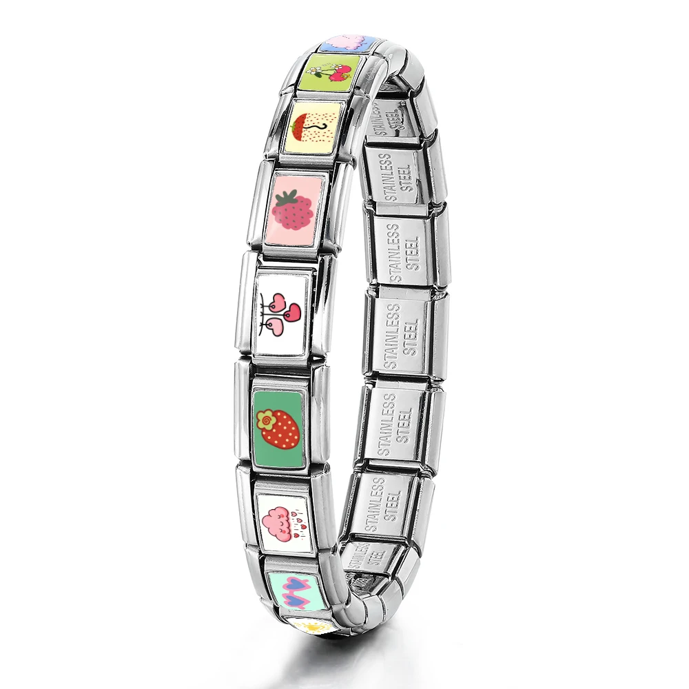Niedlicher italienischer Charm-Anhänger mit Liebesherz, Wolke, Früchten und Erdbeere, passend für 9-mm-Edelstahlarmbänder für Damen, DIY-Modeschmuck – Detail 5