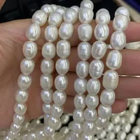 Perles Blanches Naturelles en Forme de Riz, de Qualité Moyenne, 6 ~ 7mm 8 ~ 9mm 10 ~ 11mm, 5 Brins/Lot, pour Fabrication de Colliers et Bracelets 5