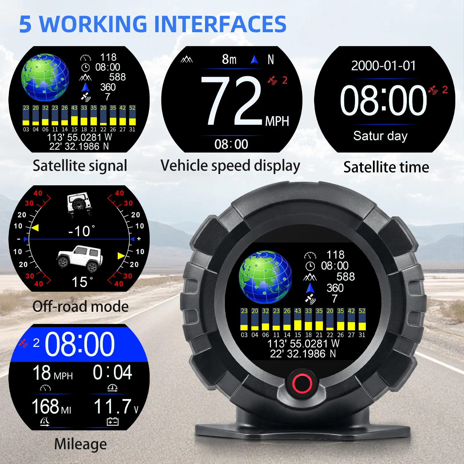 X95 GPS 디지털 헤드업 디스플레이 경사계 자동 전자식 속도계 과속 경고 및 운전 피로 알림 기능 포함