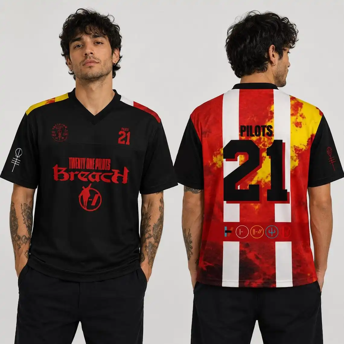 Twenty One Pilots Breach Rockband Tie-Dye Sport Jersey Herren T-Shirt Y2K Oversized 21 Nummer Grafik Atmungsaktives Mesh Streetwear