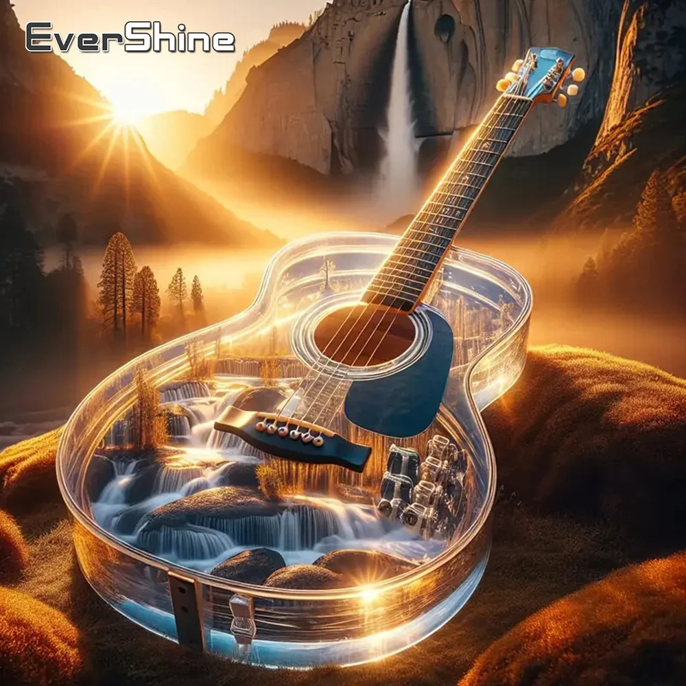 Evershine Guitar Full Round Diamond Painting Desert Diamond Mosaic Landscape Cross Stitch 5D DIY Wall Decor diamond painting diamond art painting kit diamond painting set