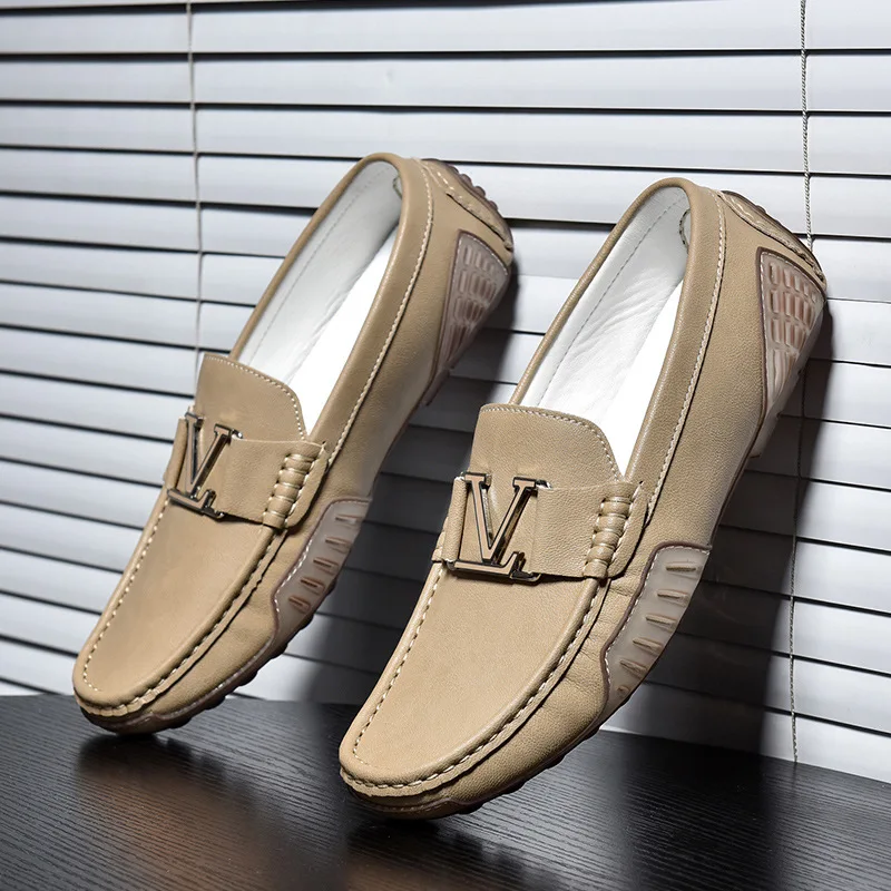 Men's Casual Leather Shoes Cowhide Loafers Soft Luxury Pea Shoes Green Genuine Leather Men's Flats Driving leather shoes men loafers